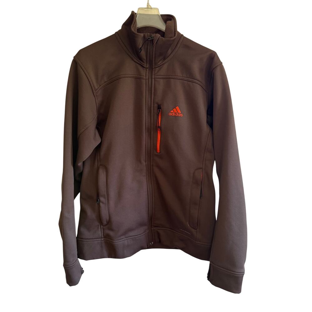 Adidas ClimaWarm Brown Full Zip Jacket Men’s SZ M Thumbholes Outdoor Activewear